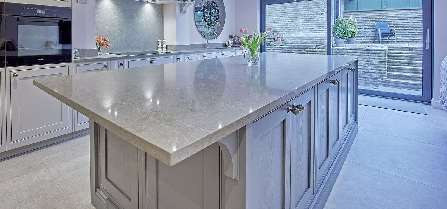 CRL Quartz Pearl Grey on kitchen worktops